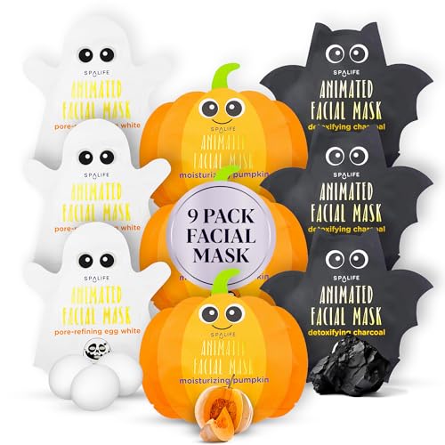 SpaLife Facial Mask Sheet Bundle - Pumpkin, Ghost, Bat - - Product Imagery
