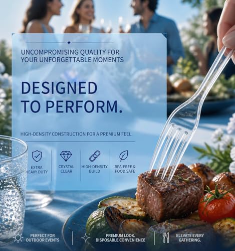 390 Count Heavy Duty Disposable Clear Plastic Forks 7 Inch - Product Imagery