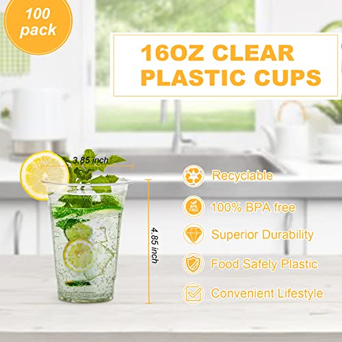 TashiBox 100 Count - 16 Ounce Plastic Cups, Ice Coffee Cups To - Product Imagery