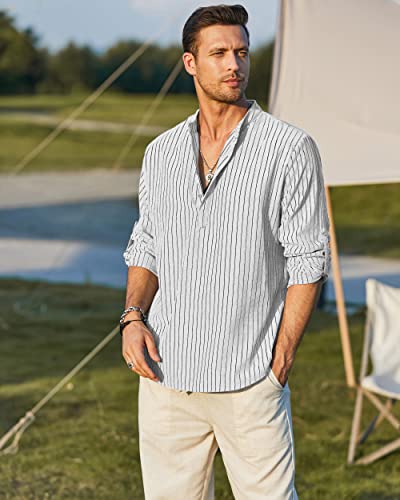 COOFANDY Men's Cotton Linen Henley T-Shirts Long Sleeve Casual - Product Imagery