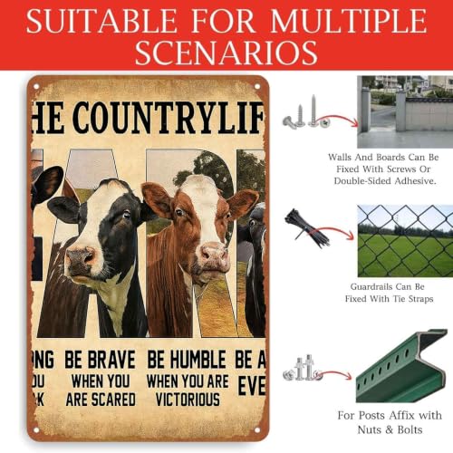 Vintage The Countrylife Cow Metal Tin Sign, 8x12 Inch Aluminum, - Product Imagery