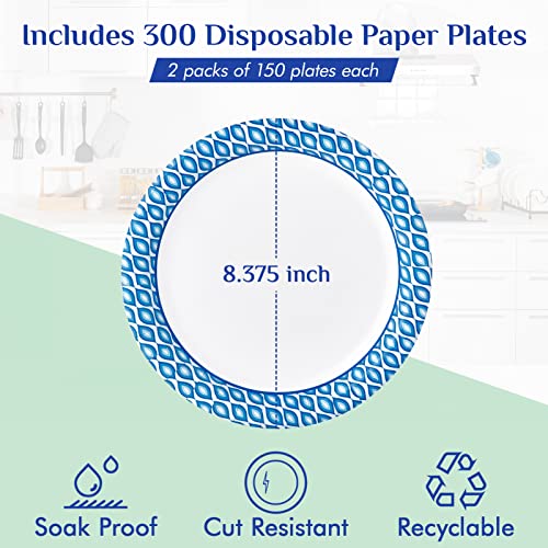 8.375 Inch Disposable Paper Plates, 300 Count Soak and Cut Proof - Product Imagery