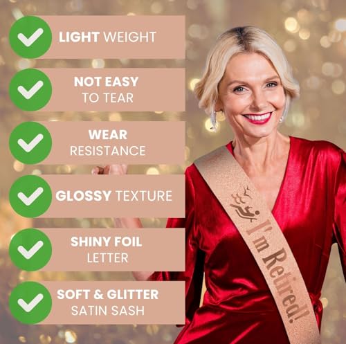 I’M RETIRED! Sash – Glitter Retirement Sash with Pin, Funny - Product Imagery