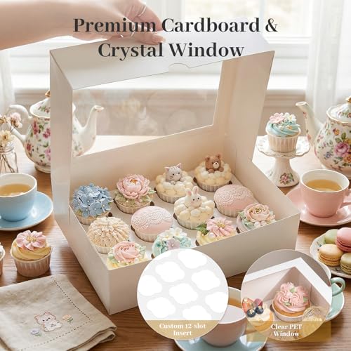 VGOODALL 12 Count Cupcake Boxes, 6 PCS Cupcake Container with - Product Imagery