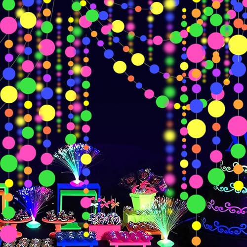 120feet Round Dot UV Neon Garland Hanging Paper Glow in The Dark - Product Imagery