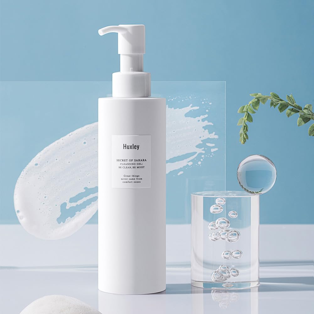 Huxley Secret of Sahara Gel Cleanser, Korean Gel-to-Foam Facial Cleanser for Daily Cleansing, Gentle Hydrating Face Wash for Makeup & Sunscreen Removal | 200 mL / 6.76 fl oz.