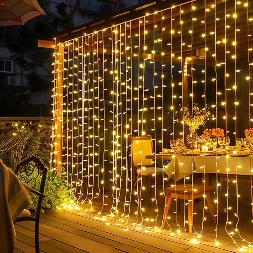 Dazzle Bright 300 LED Curtain Lights, Plug in Fairy Curtain - Product Imagery