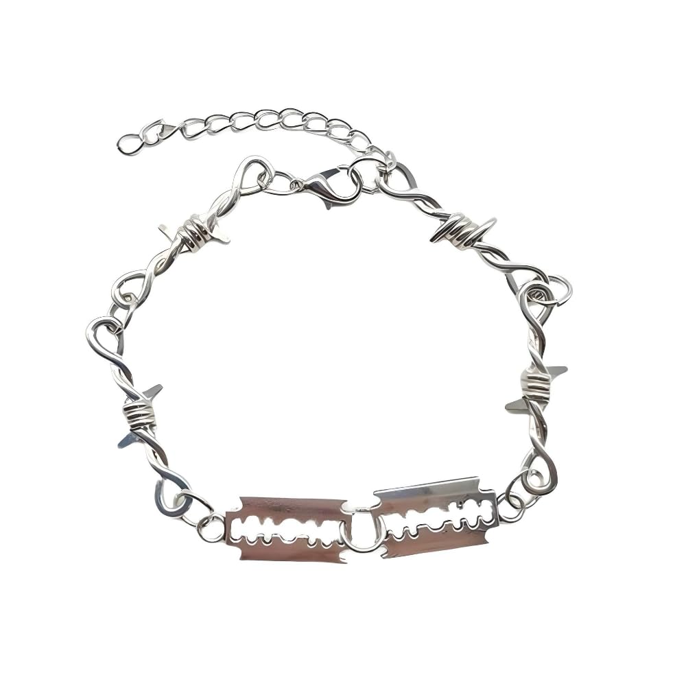 925 Sterling Silver Blade Barbed Wire Necklace Bracelet For - Premium Selection Official Imagery - 5