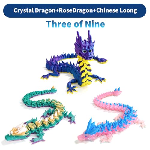 9 Pcs 3D Printed Animals & Dragon Figurine Set (Multicolor - Product Imagery