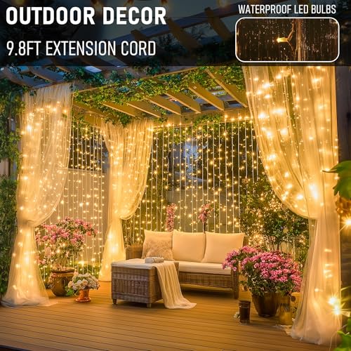 Dazzle Bright 300 LED Curtain Lights, Plug in Fairy Curtain - Product Imagery