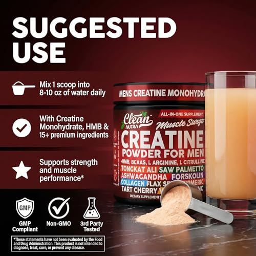 Clean Nutra Creatine Powder for Men + HMB BCAA L Arginine L - Product Imagery