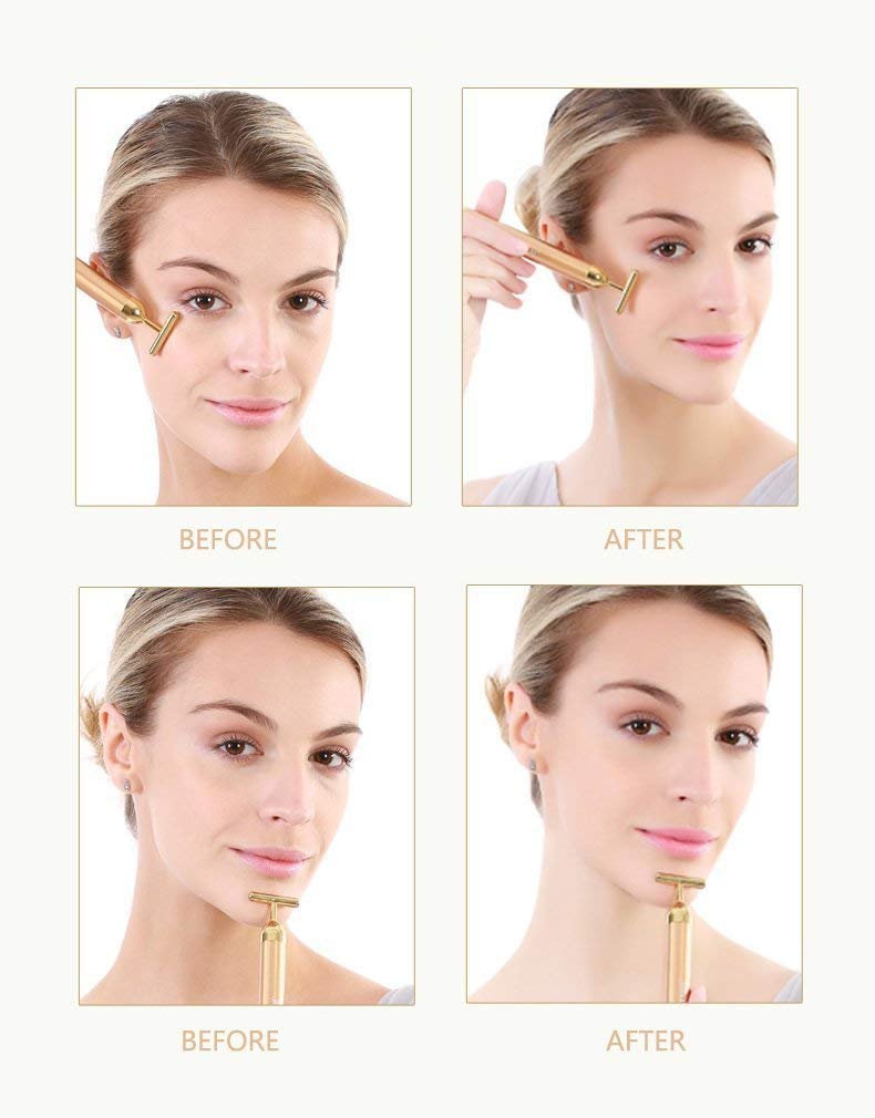DANGSHAN 24K Gold Pulse Facial Massager T-Bar with 6000 Vib for skin rejuvenation and facial massage.