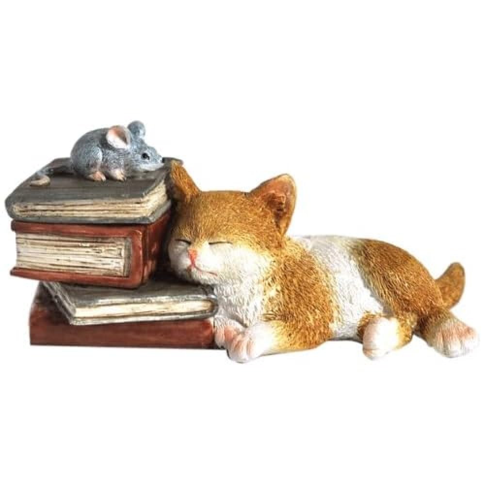 Top Collection Enchanted Story Garden Kitten Napping on Books - Product Imagery