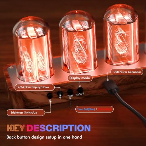 Nixie Tube Clock with Wi-Fi SYNC, Alarm & Timer, 12/24H Display, - Product Imagery