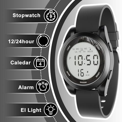30M Water Resistant Digital Sports Watch with EL Backlight - Product Imagery