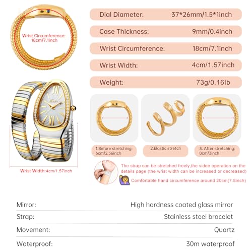 Classic Snake Shape Watch for Women Gold Silver Scaleable - Product Imagery