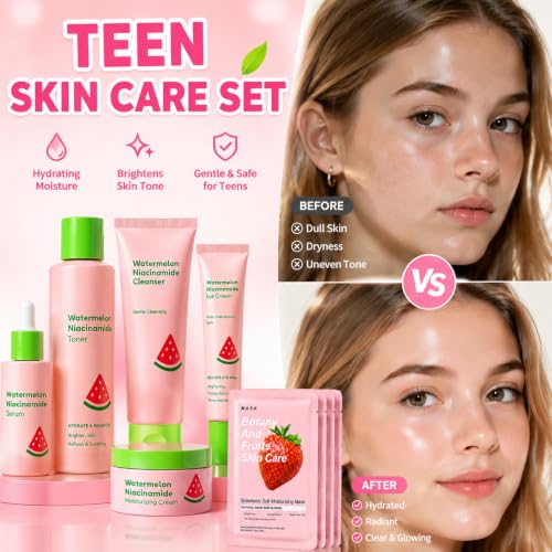 Watermelon Skin Care Set for Teens Girls Women, Gentle Facial - Product Imagery