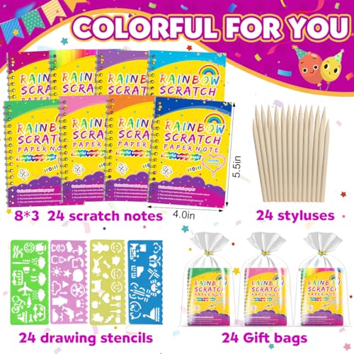 Party Favors for Kids 4-8-12: 24 Pack Scratch Rainbow Art Crafts - Product Imagery