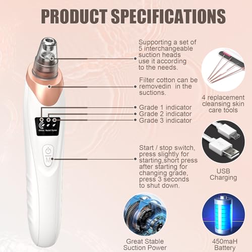 Blackhead Remover Pore Vacuum,Facial Pore Cleaner Blackhead - Product Imagery
