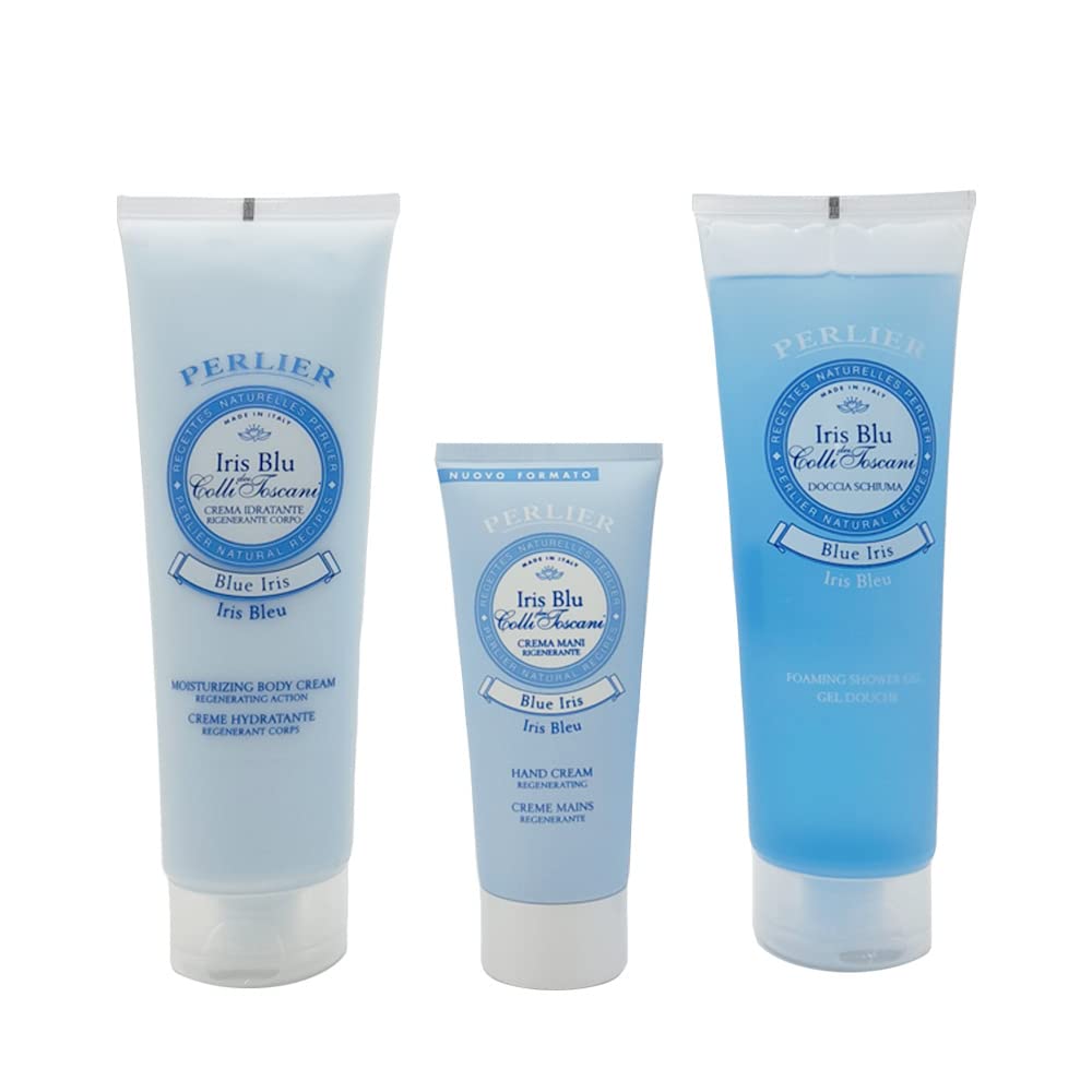 Perlier – Blue Iris Body Care Trio Gift Set, Shower Gel 8.4 oz + - Perlier