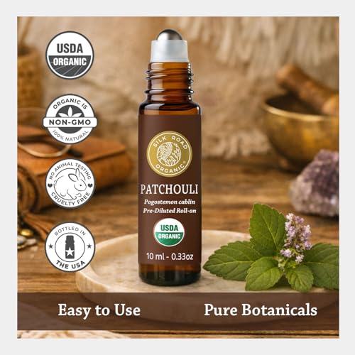 Silk Road Organic Patchouli Essential Oil Sultry Roll On, USDA - Product Imagery