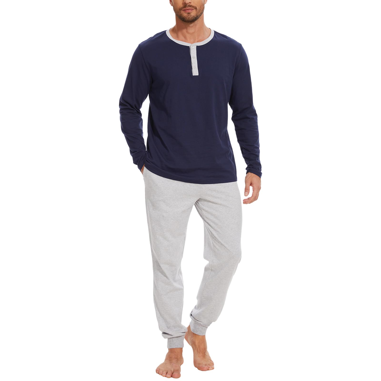Navisting Men's 100% Cotton Henley Pajama Set 2-Piece Lounge Slee - Navisting Official Product View 8