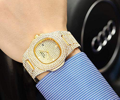 FANMIS Unisex Iced Out Watch Crystal Stainless Steel Band - Product Imagery