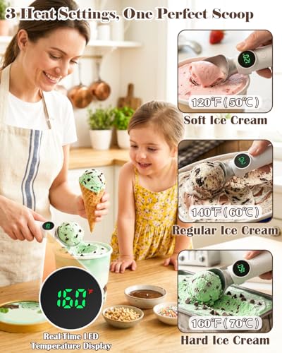 Heated Ice Cream Scoop Rechargeable, Electric Scooper with - Product Imagery