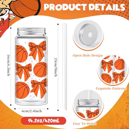 24 Pack 14.2 oz Plastic Basketball Cups with Lids and Straws - Product Imagery