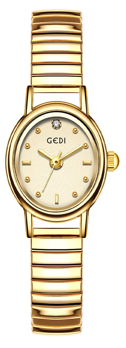 FANMIS Small Gold Watches for Women Oval Dial Leather Band - FANMIS Official Imagery - 1
