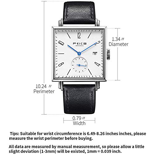 FEICE Sapphire Crystal Square Automatic Watch Classic Bauhaus - Product Imagery