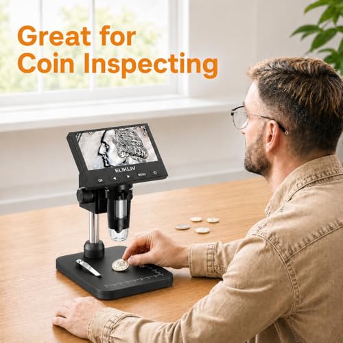 Elikliv Coin Microscope, 4.3'' LCD Digital Microscope 1000x - Product Imagery