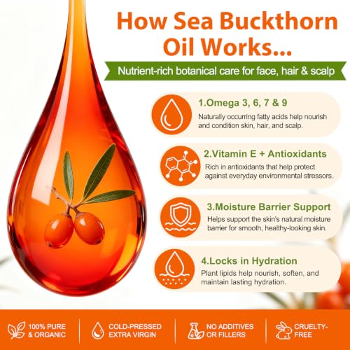 Cold-Pressed Sea Buckthorn Seed Oil, Sea Buckthorn Oil, Facial & - Product Imagery