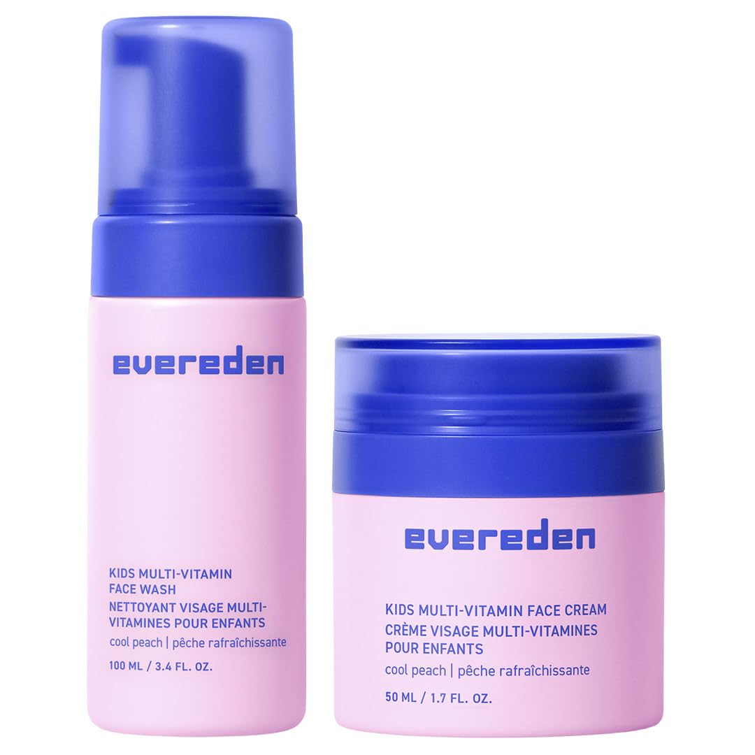 Evereden Kids Multi-Vitamin Face Wash & Cream Set, Vegan, Peach, - Product Imagery