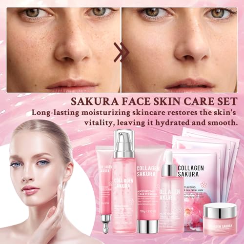 8PCS Sakura Skin Care Set,Moisturizing Skincare Kit with Face - Product Imagery