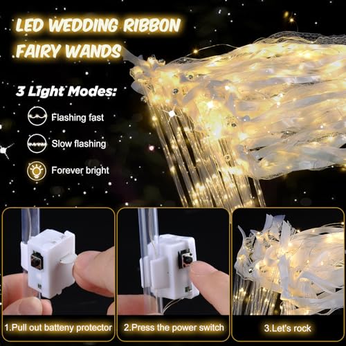 105 PCS Light Up Wedding Wands, LED Fairy Wand, Wands Streamers - Product Imagery