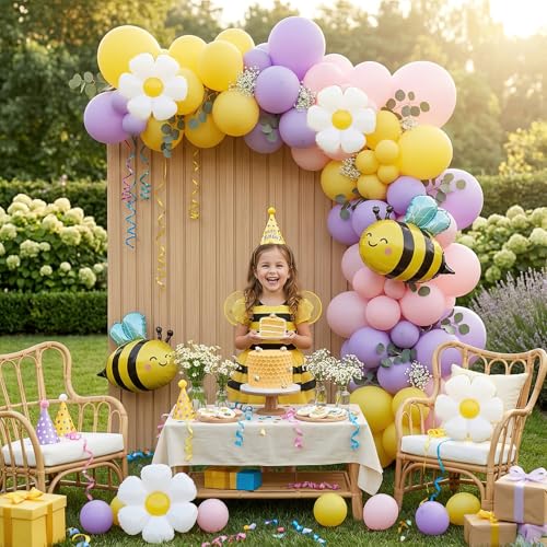 Bee Balloon Garland Arch Kit 129Pcs Pink Purple Yellow Balloons - Product Imagery