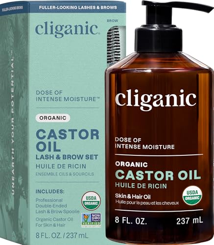 Cliganic Castor Oil Organic Cold Pressed, 100% Pure - For Eyelashes & Eyebrows - Cliganic Official Product View 1