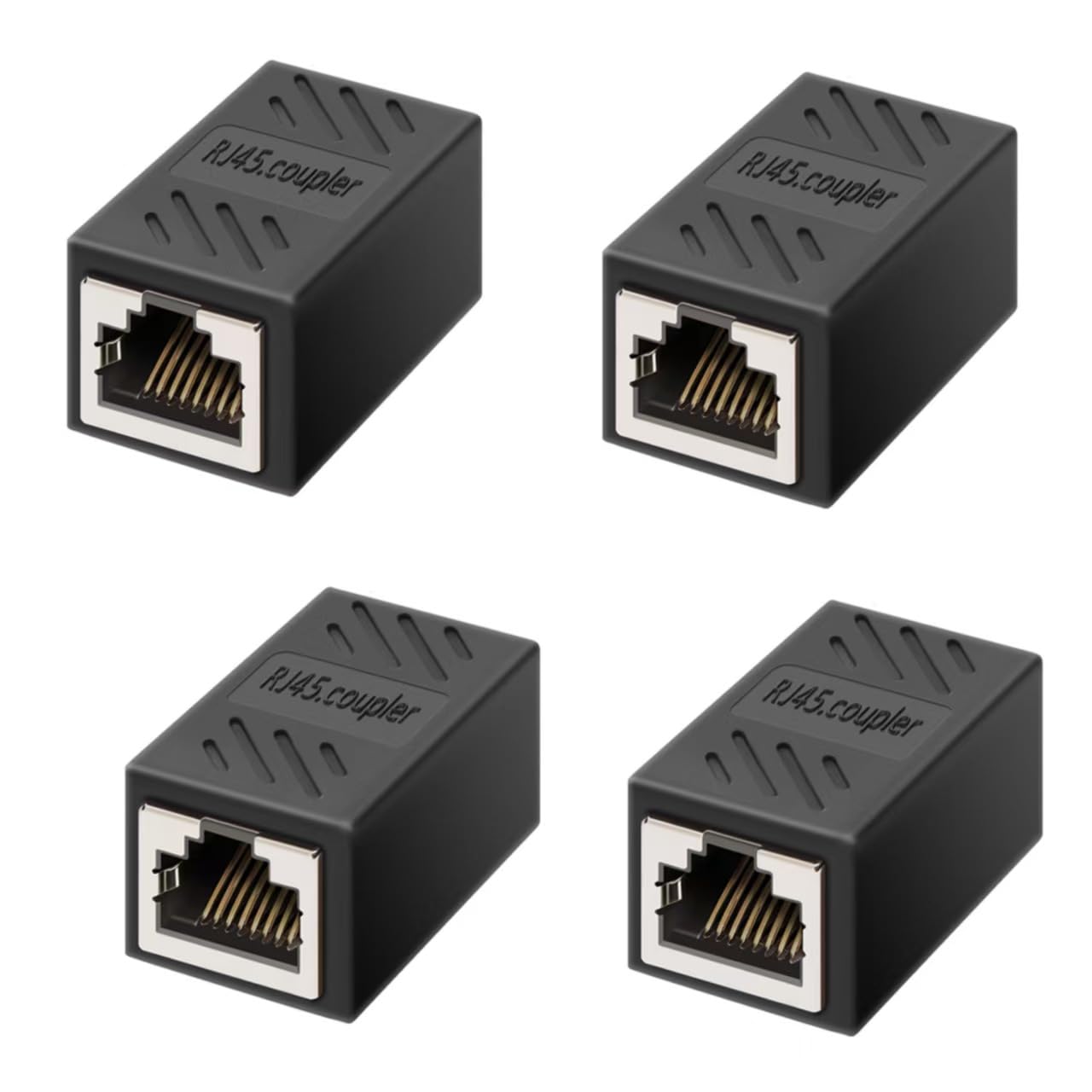 Fepukew RJ45 Ethernet network cable coupler for Cat7, Cat6, Cat5e, and Cat5; female to female inline network extender, 4-pack