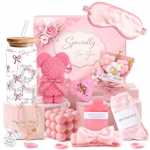Pink Spa Gift Basket for Women, Birthday Self Care Gifts for Her - Product Imagery