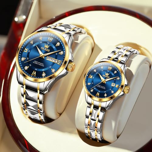 OLEVS Couple Quartz Watch Luminous Calendar Date Business Formal - Product Imagery
