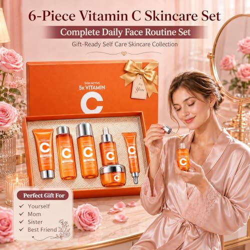 Vitamin C Skincare Set, 6-Piece Complete Daily Face Care Routine - Product Imagery