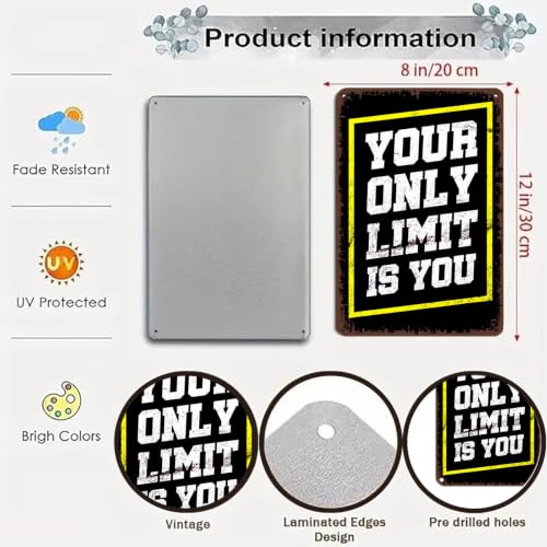 8x12 Inch Aluminum Motivational Wall Art Sign, Vintage - Product Imagery