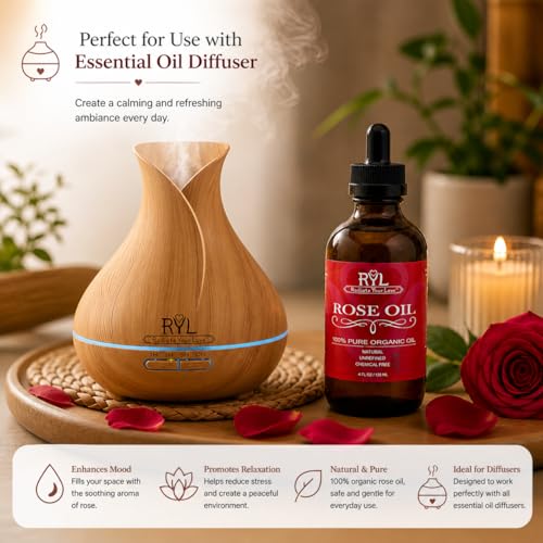 Rose Essential Oil Organic, Large 4 Fluid Ounce, 100% Pure - Product Imagery