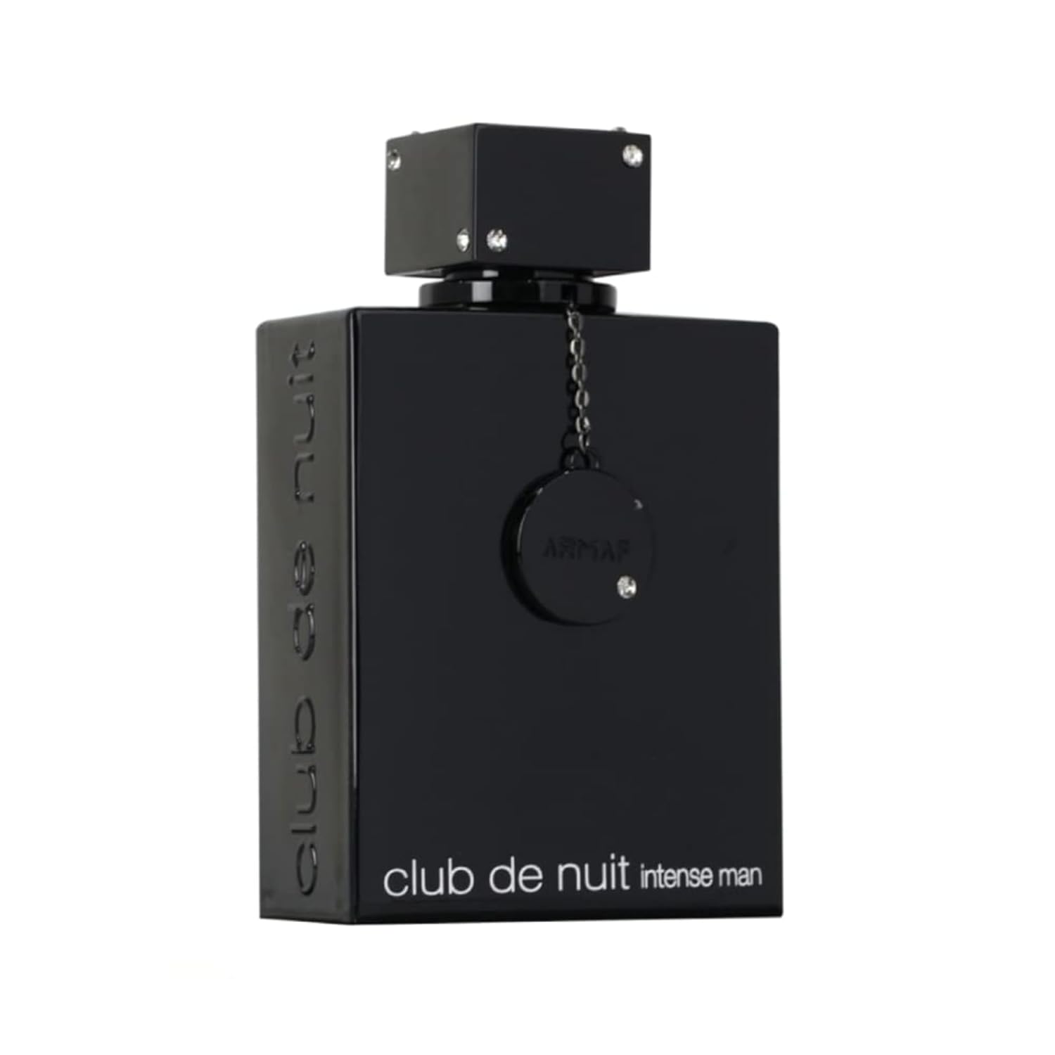 Armaf Club de Nuit Intense men's cologne spray bottle, 3.6 oz Eau De Toilette, with sleek packaging and fragrance details visible.