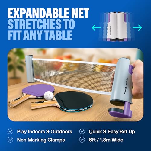 PRO-SPIN Portable Ping Pong Set with Retractable Ping Pong Net - Product Imagery