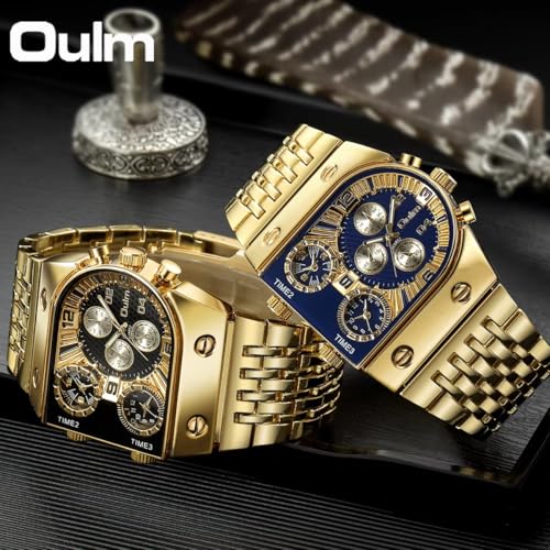 Men’s Luxury Rectangle Square Gold Silver Big Face Luminous - Product Imagery