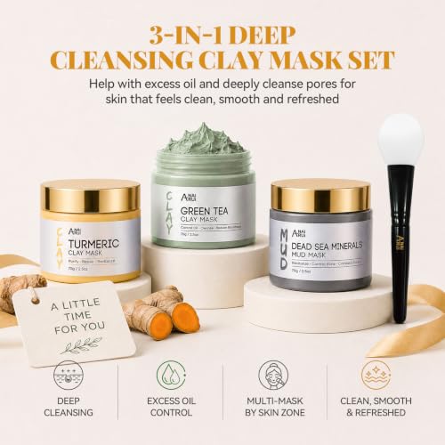 ANAI RUI 3-Pcs Face Mask Set -Turmeric, Green Tea, Dead Sea 2.5 - Product Imagery