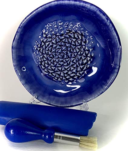 Premium Ceramic Garlic Grater Plate Set - Blue Ocean Glazed - Product Imagery