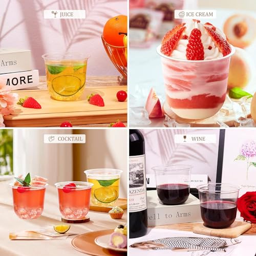 KesaPlan 100 Pcs 12oz Plastic Clear Cups, Disposable Wine - Product Imagery